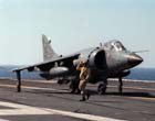 Front right side view of a BAe Sea Harrier ready for flight; color