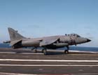 Right side view of a BAe Sea Harrier on deck; color