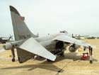 Rear right side angled view of a BAe Sea Harrier at rest; color